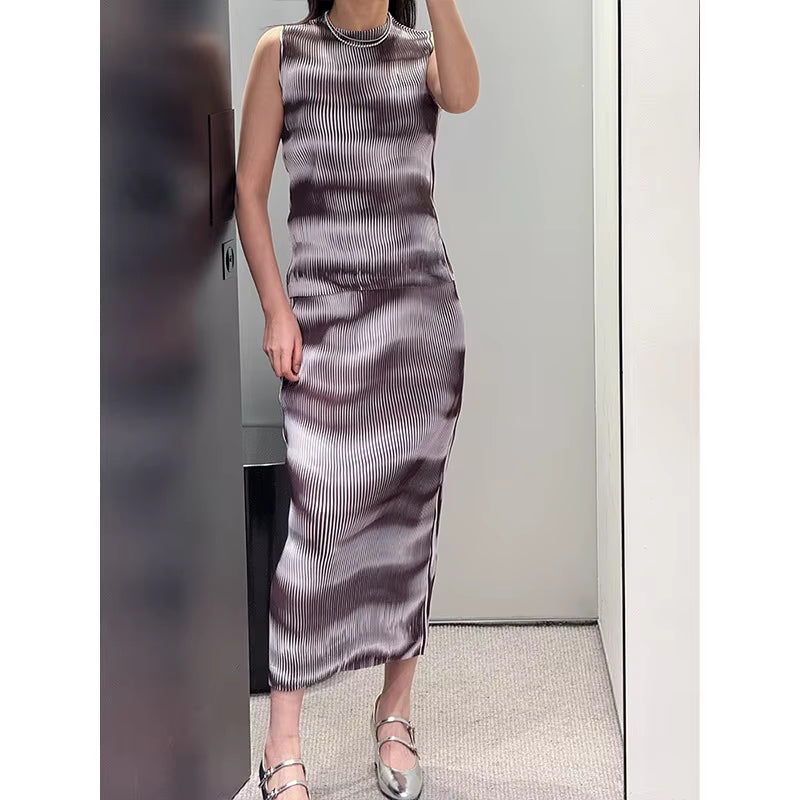 סט פליסה אלגנטי טופ וחצאית