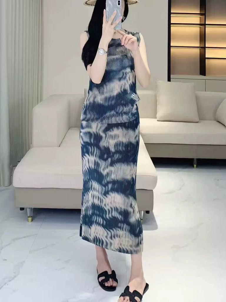 סט פליסה אלגנטי טופ וחצאית