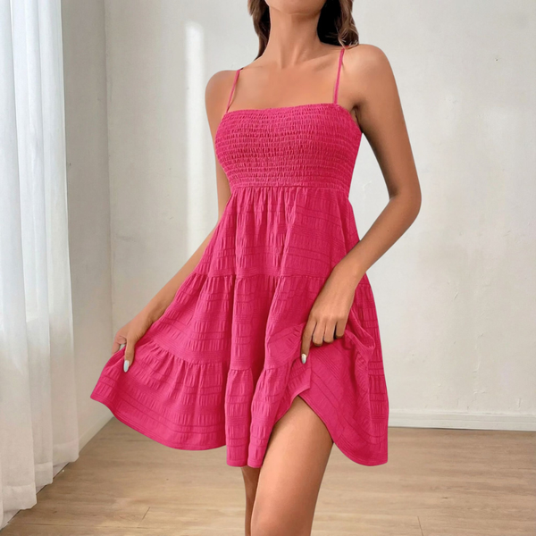 אלונה שמלת כתפיות קייצית עם גומי וחצאית מתנפנפת