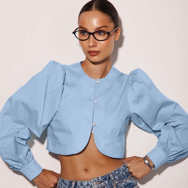 סט כותנה אלגנטי עם חולצה ארוכה ומכנס קצר בגזרה רחבה