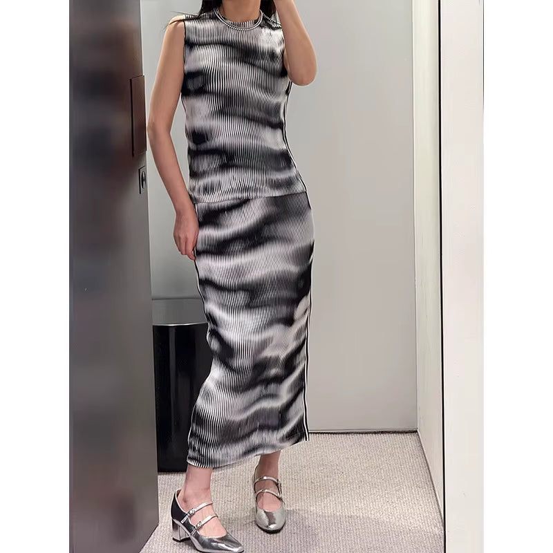 סט פליסה אלגנטי טופ וחצאית