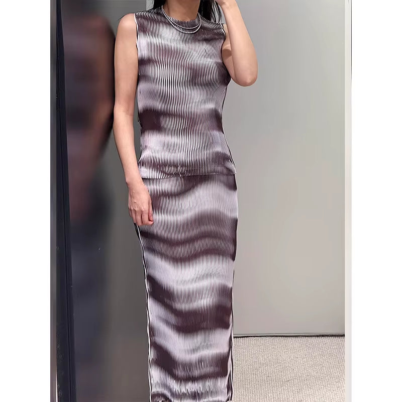 סט פליסה אלגנטי טופ וחצאית