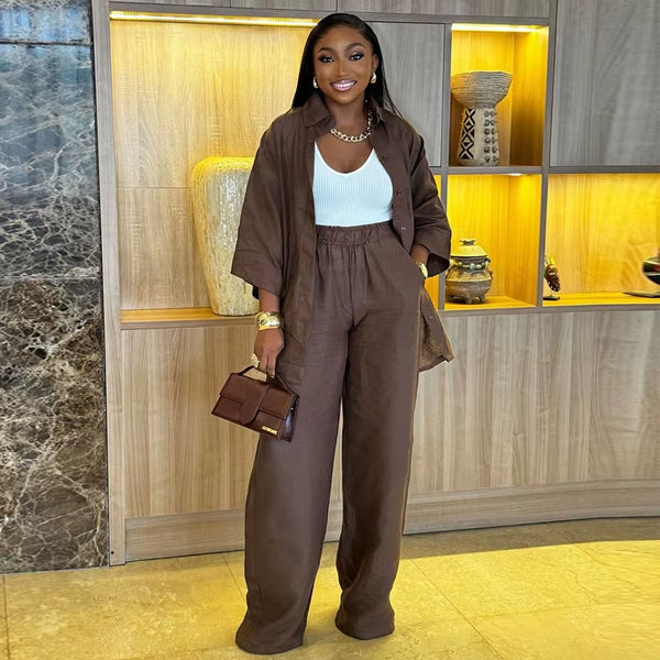 סט נינוח מבד כותנה ופשתן במראה טבעי