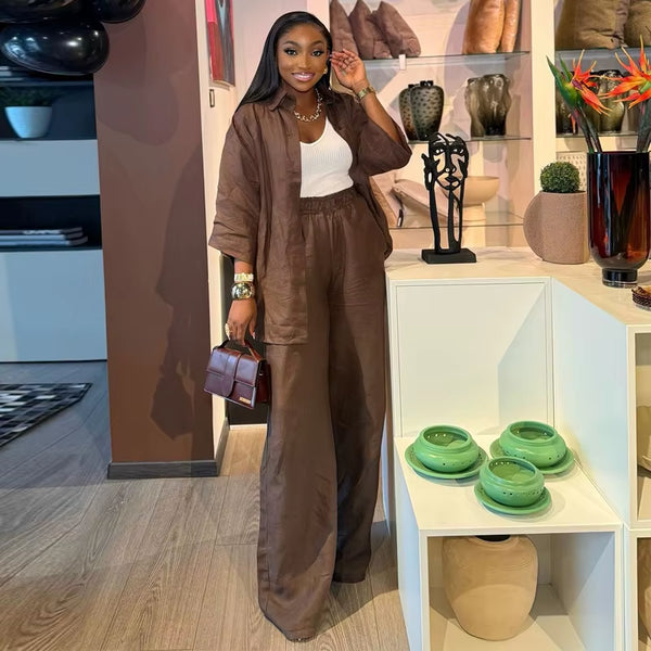 סט נינוח מבד כותנה ופשתן במראה טבעי