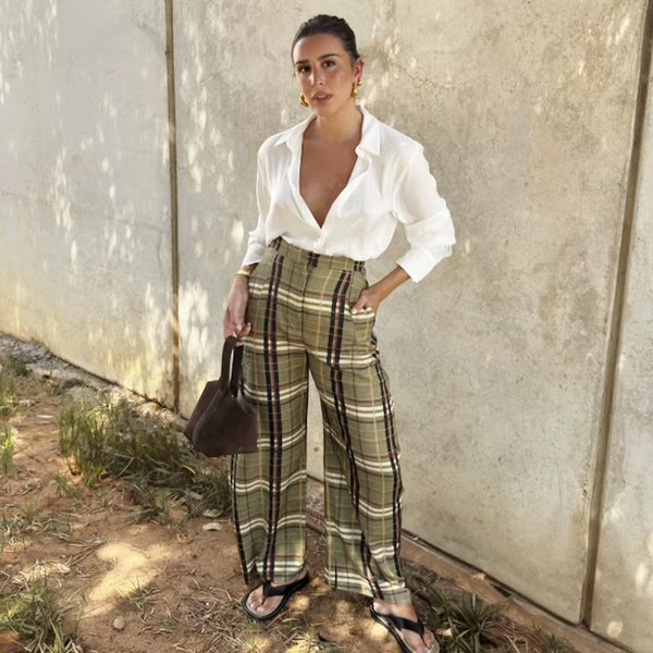 מכנסי משבצות רחבים בגזרת אוברסייז