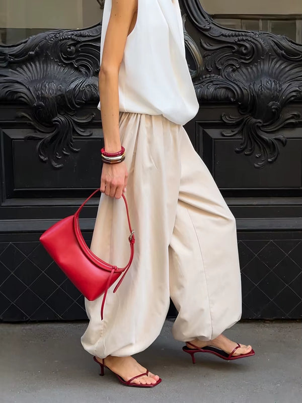 מכנסי בד רחבים בגזרת בלון עם מותן גבוהה